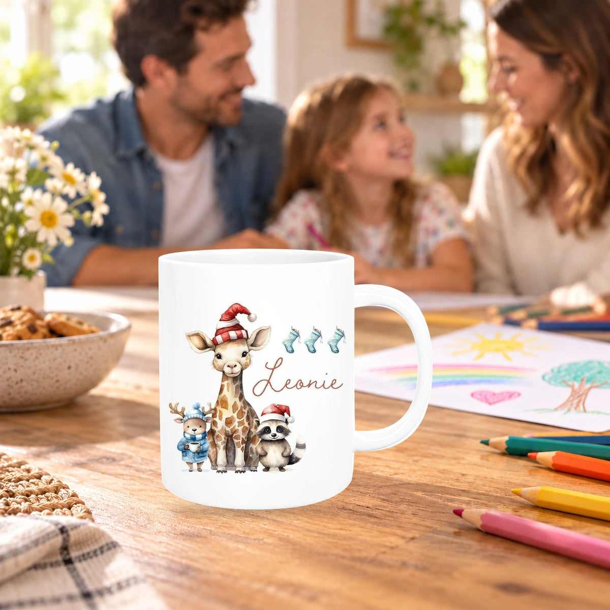 Tasse Wunschname Weihnachten Tiere 1 Keramik Kinderbecher personalisiert