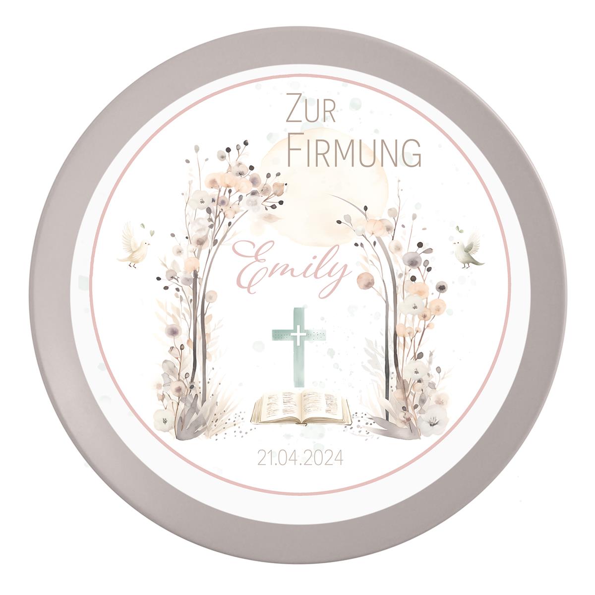 Tortenaufleger Firmung Blüten 1 Name & Datum (20cm)
