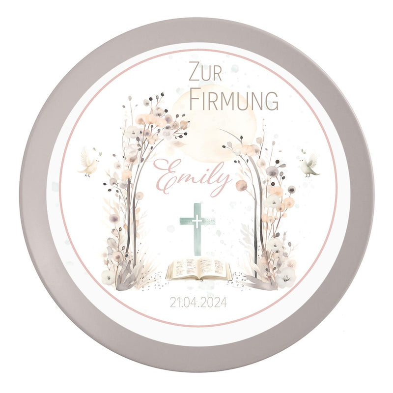 Tortenaufleger Firmung Blüten 1 Name & Datum (20cm)