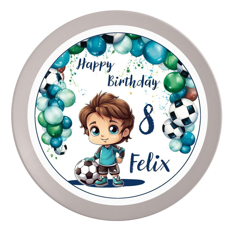 Edible Cake Topper Birthday Football 2 Name & Number (20cm)