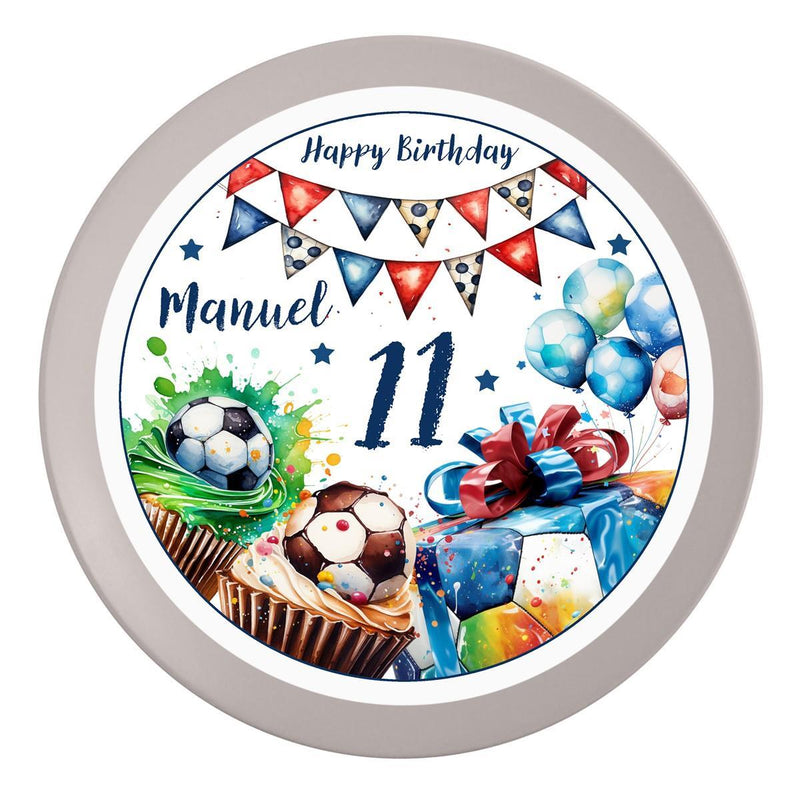 Edible Cake Topper Birthday Soccer 3 Name & Number (20cm)