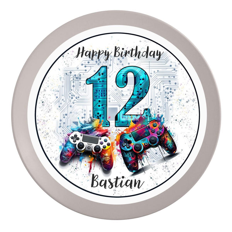 Edible Cake Topper Birthday Gamer Controller Personalized 1 Name & Number (20cm)