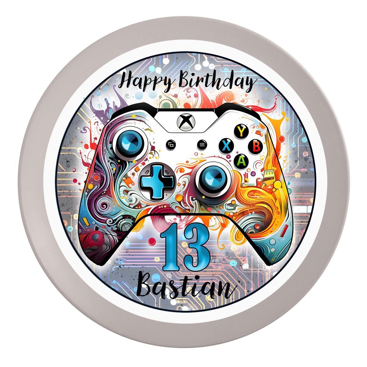 Tortenaufleger Geburtstag Gamer Controller Personalisiert 2 Name & Zahl (20cm)