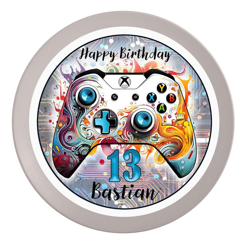 Edible Cake Topper Birthday Gamer Controller Personalized 2 Names & Number (20cm)