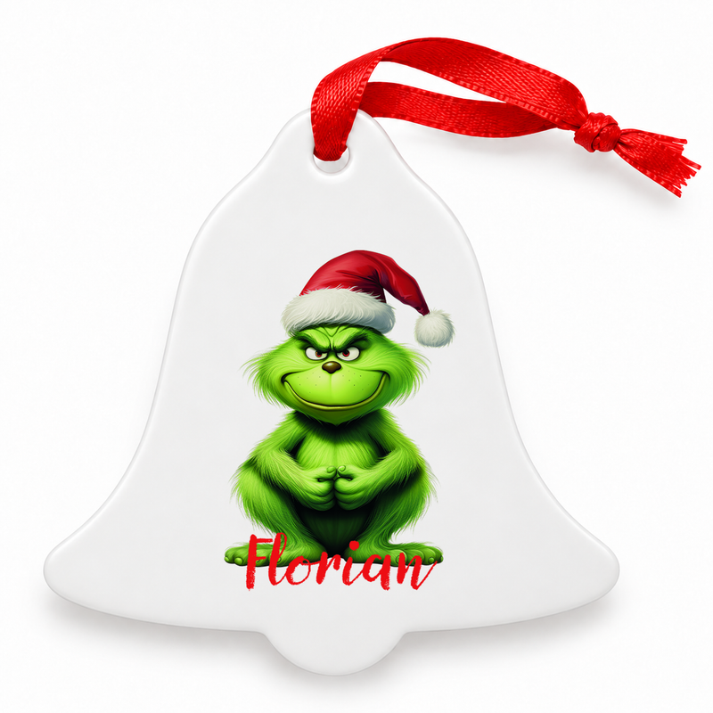 Weihnachtsanhänger personalisiert Grinch 5 mit Wunschnamen – Rund, Stern, Herz oder Glocke