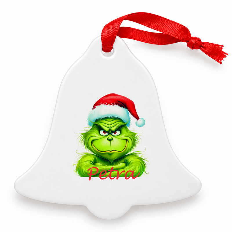 Weihnachtsanhänger personalisiert Grinch 2 mit Wunschnamen – Rund, Stern, Herz oder Glocke