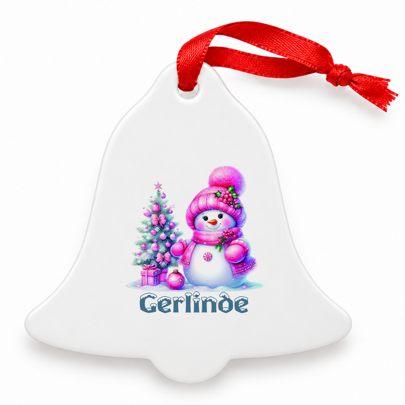 Weihnachtsanhänger personalisiert Schneemann 3 mit Wunschnamen – Rund, Stern, Herz oder Glocke