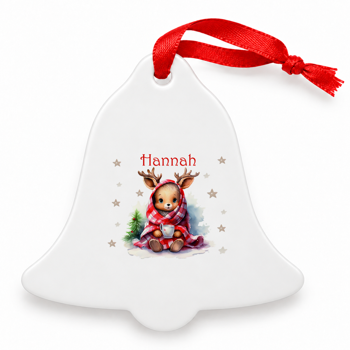 Weihnachtsanhänger personalisiert Reh Sterne mit Wunschnamen – Rund, Stern, Herz oder Glocke