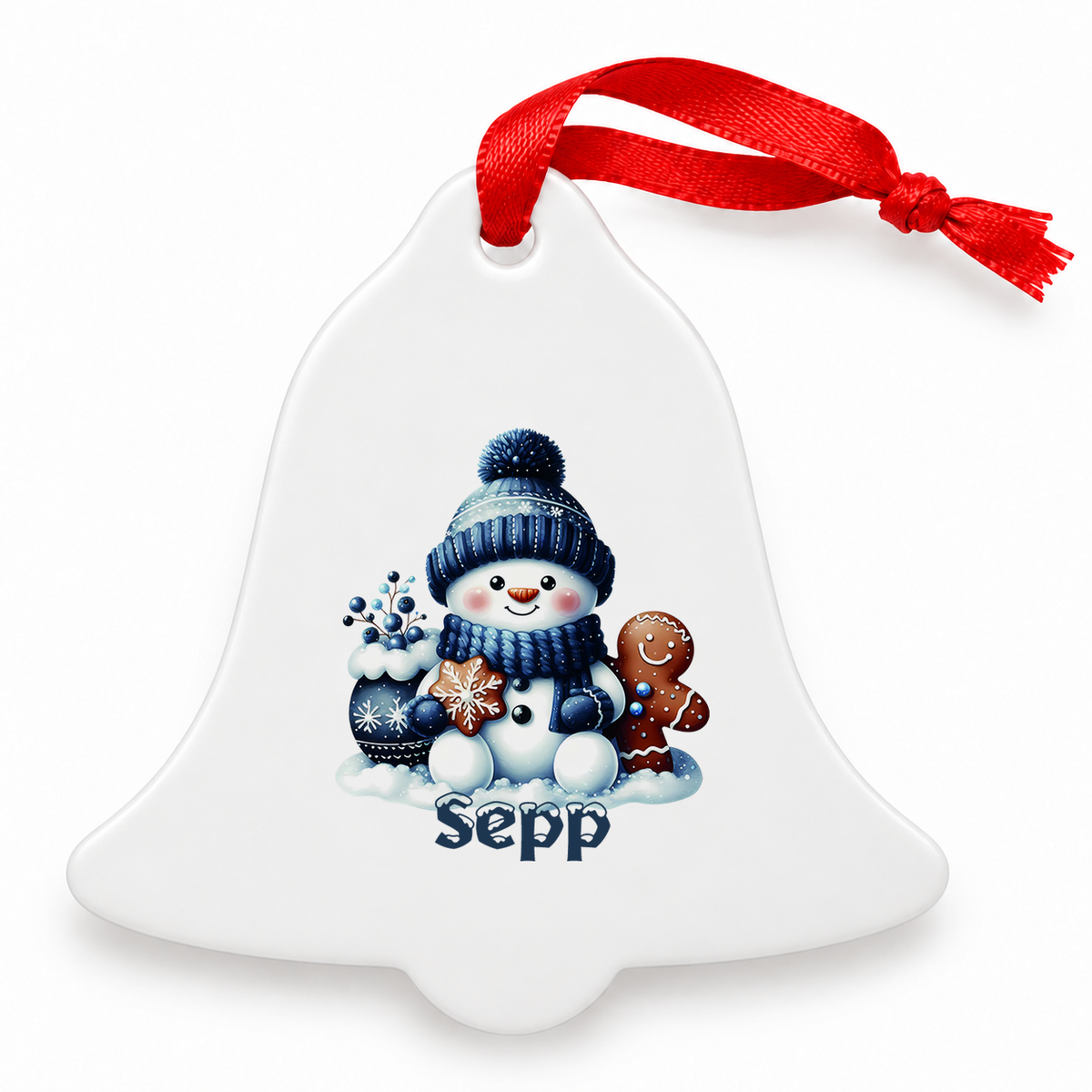 Weihnachtsanhänger personalisiert Schneemann 4 mit Wunschnamen – Rund, Stern, Herz oder Glocke