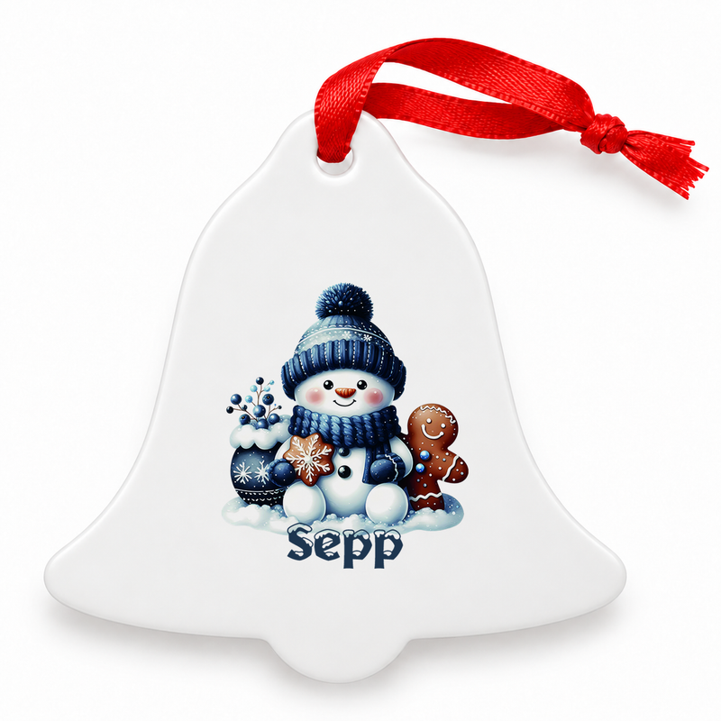 Weihnachtsanhänger personalisiert Schneemann 4 mit Wunschnamen – Rund, Stern, Herz oder Glocke