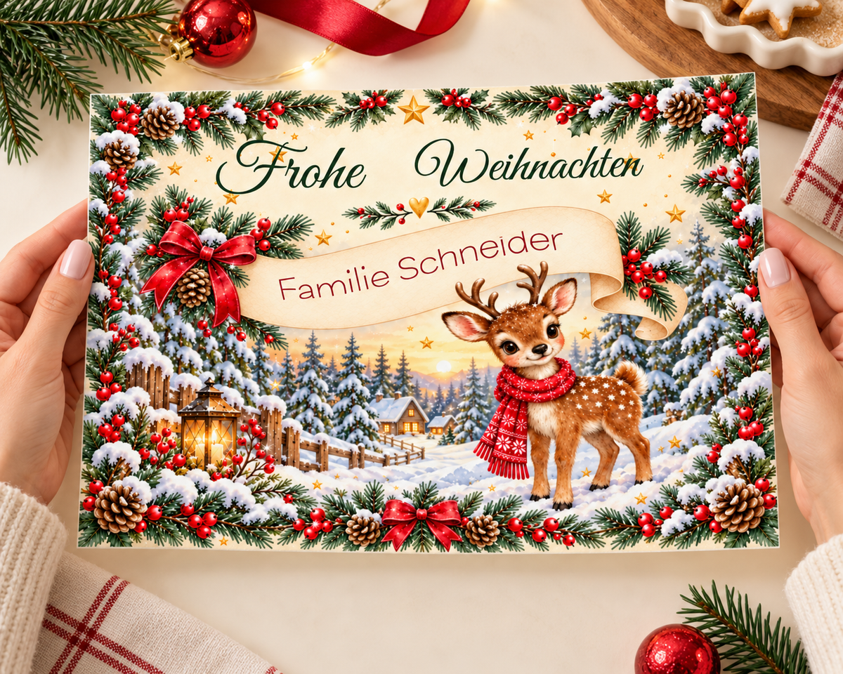 Tortenaufleger Weihnachten Rentier – personalisiert mit Familienname – versch. Formen