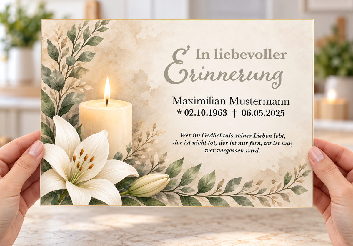 Tortenaufleger Beerdigung & Trauerfeier Kerze 01 – personalisiert mit Name & Datum – versch. Formen