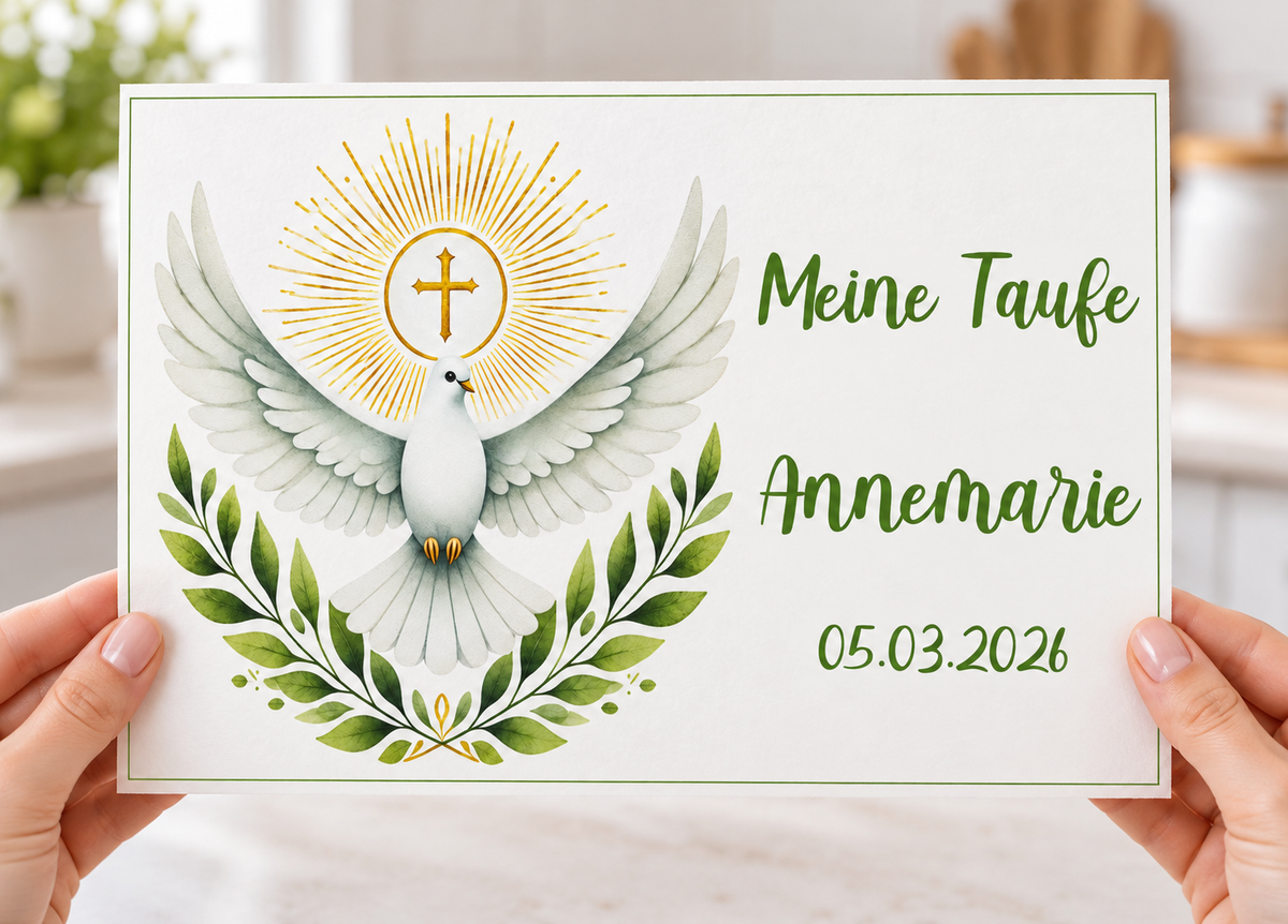 Tortenaufleger Taufe Heiliger Geist 1 Name & Datum – versch. Formen