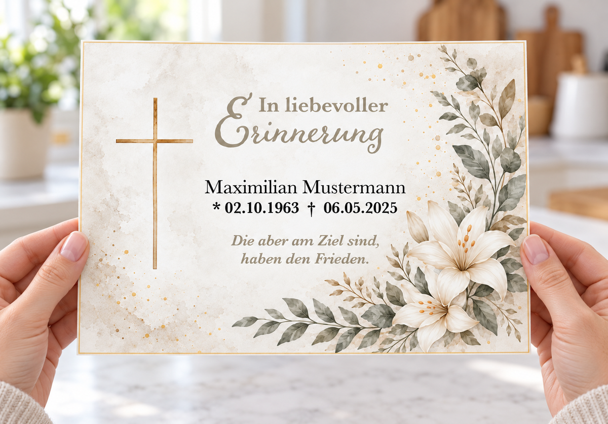 Tortenaufleger Beerdigung & Trauerfeier Blüten 02 – personalisiert mit Name & Datum Fondantpapier – versch. Formen