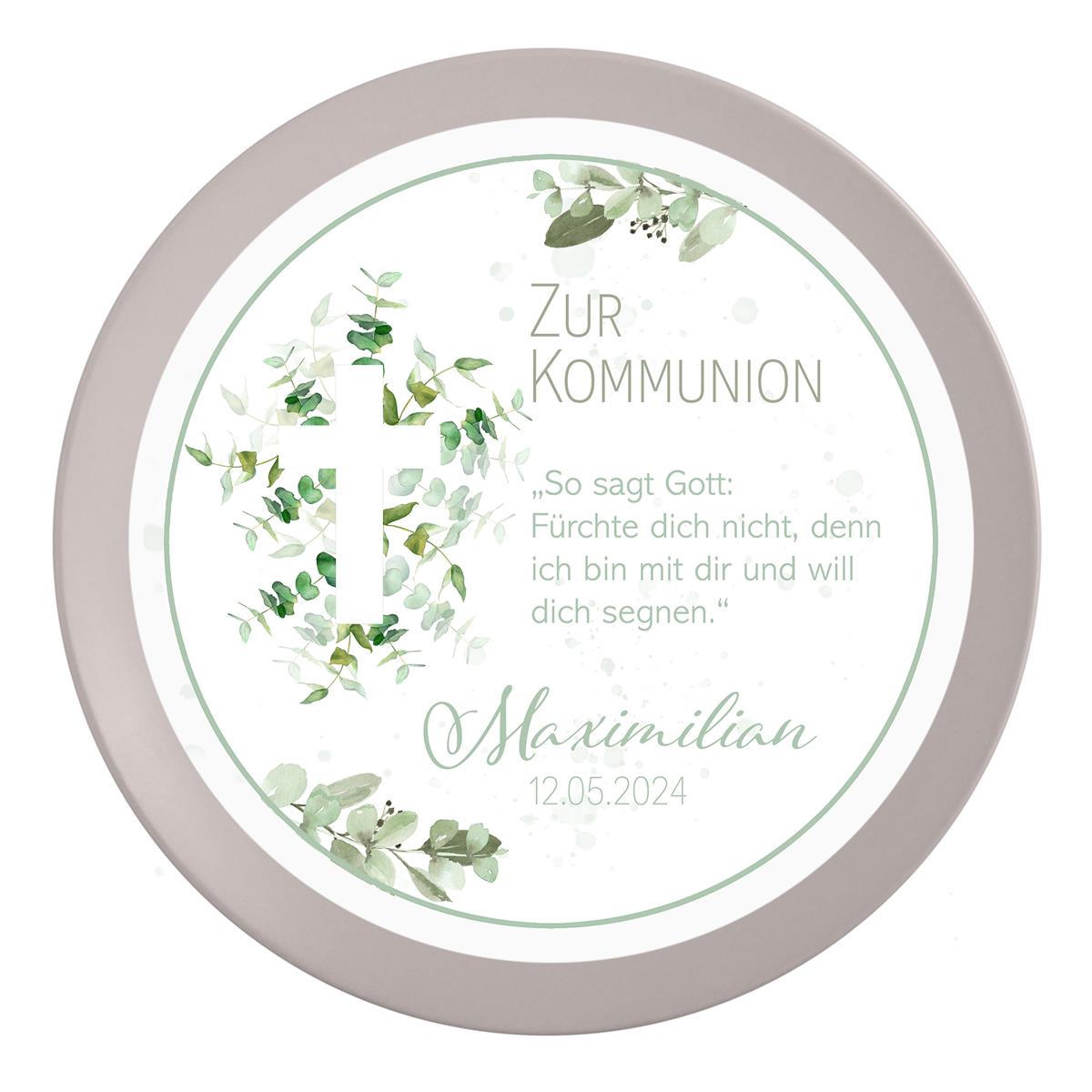 Tortenaufleger Kommunion Kreuz 1 Name & Datum (20cm)