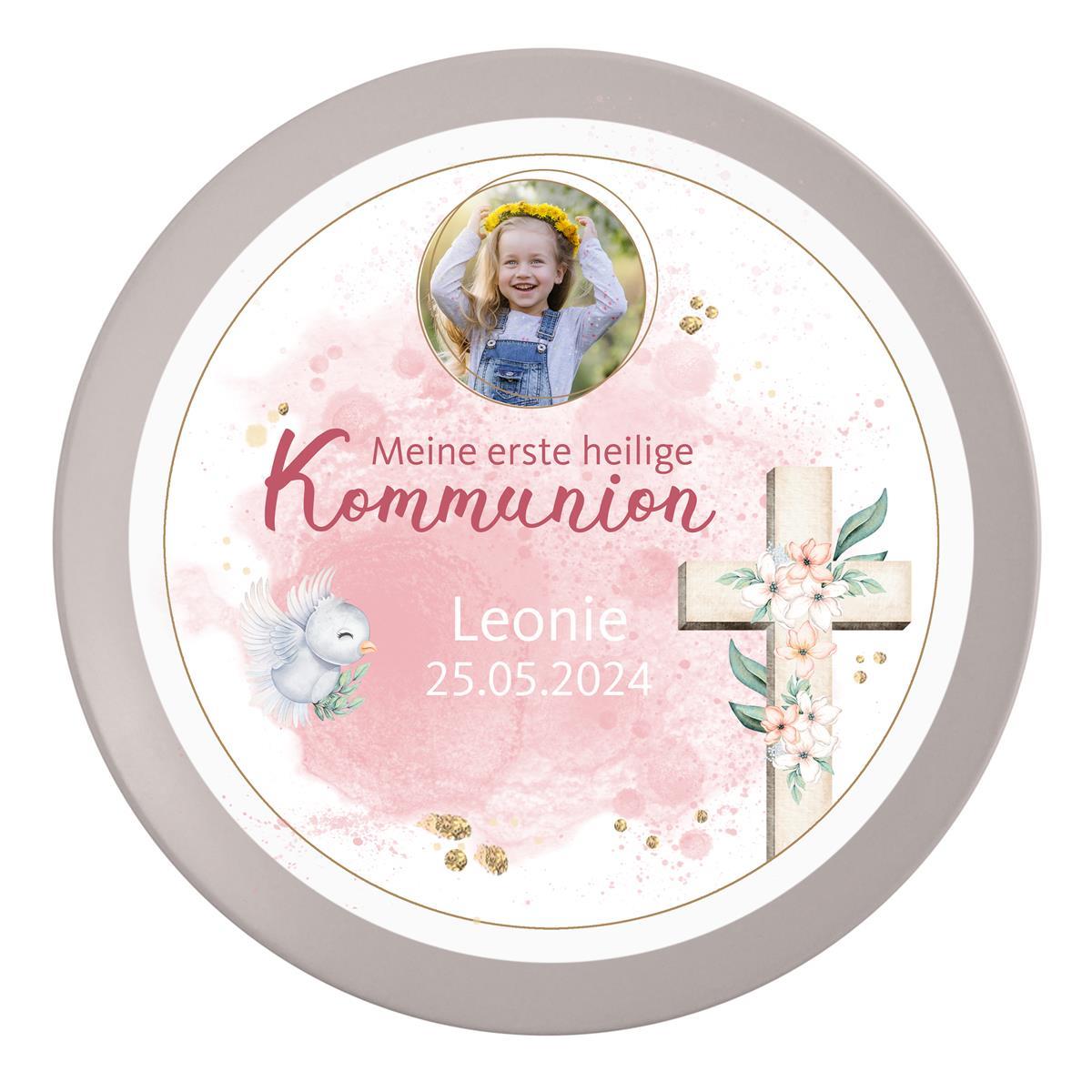 Tortenaufleger Kommunion Kreuz 2 Name & Datum (20cm)