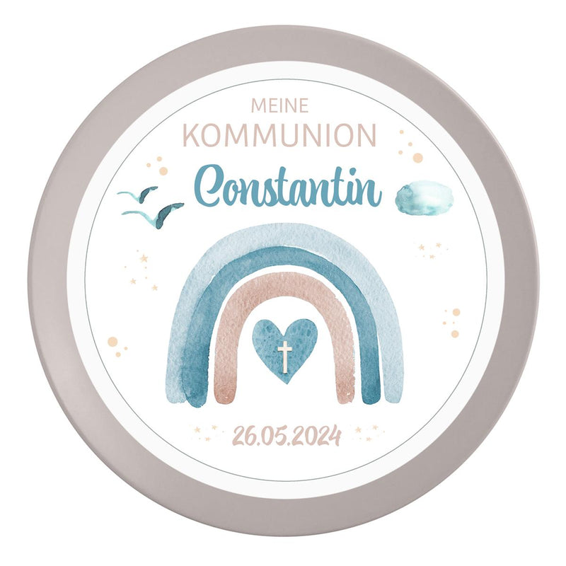 Tortenaufleger Kommunion Regenbogen 2 Name & Datum (20cm)