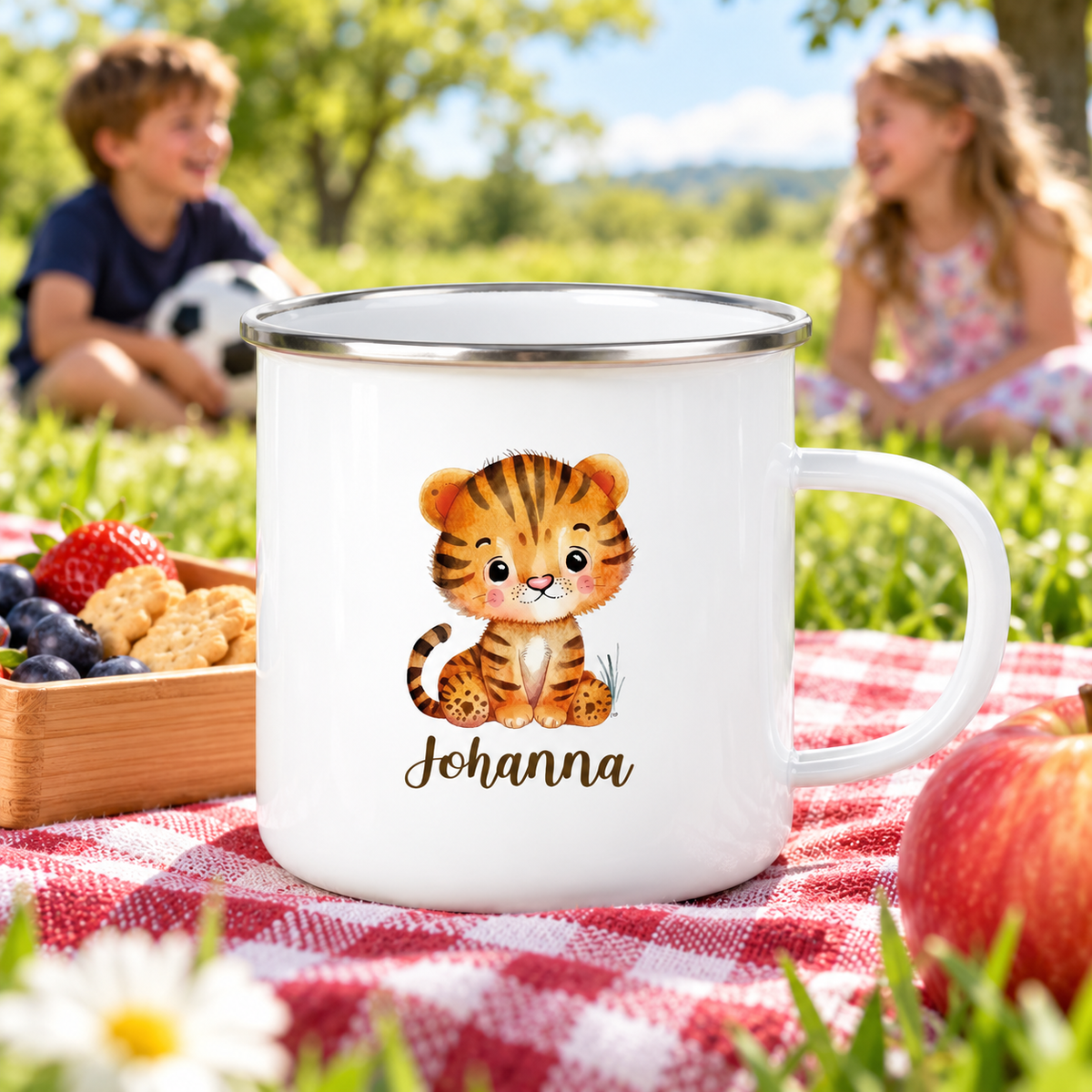 MUCKKI-PRO:a888ad34536a10129e7e7b0468c32a2f730edca3bc8db85692708fb3d23f7aaa:Tasse Wunschname Tiger 1 Emaille Kinderbecher