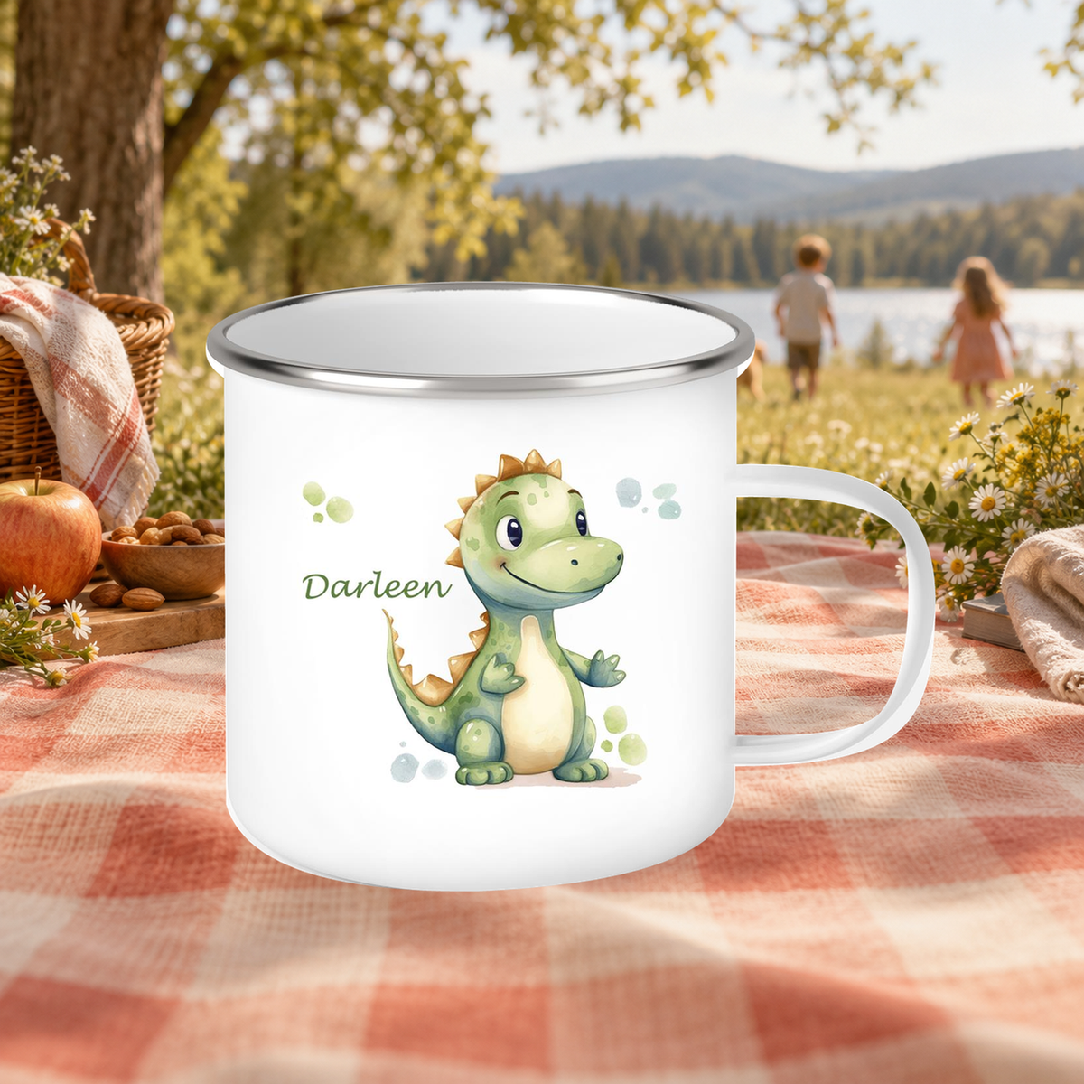MUCKKI-PRO:3909ee4eaca401afb870e9ab83fc629e97636b93ab37c6f3ee4eaf8b83c9ced3:Tasse Wunschname Dino 1 Emaille Kinderbecher