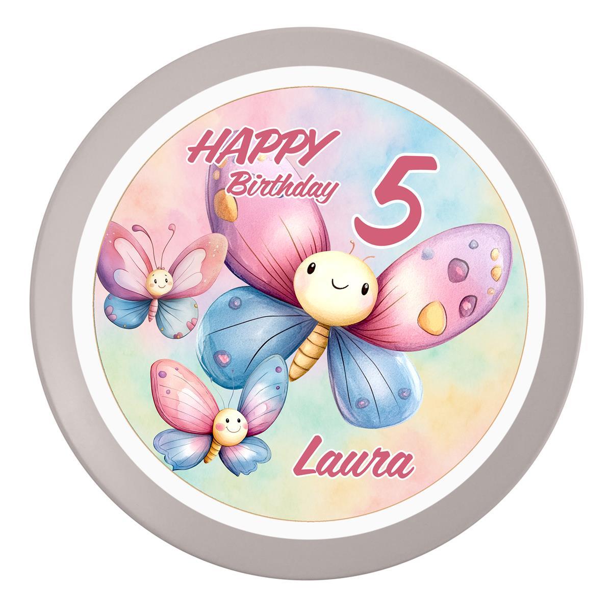 Tortenaufleger Geburtstag Schmetterling 1 Name & Zahl (20cm) Fondant Papier