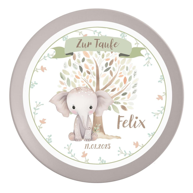 Tortenaufleger Taufe Elefant 1 Name & Datum (20cm)