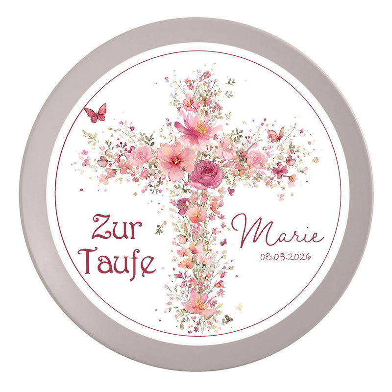 Tortenaufleger Taufe Kreuz 2 Name & Datum (20cm)