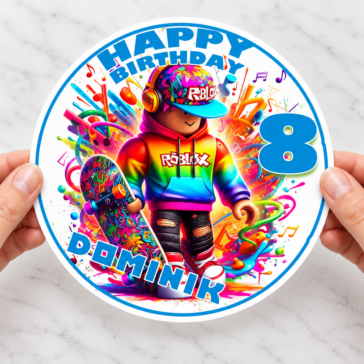 MUCKKI-PRO:a286e327a184d53bf3865902f816ec85495311242009fa0af3b4f03d02c893dc:Tortenaufleger Geburtstag Roblox Gamer 1 Name & Zahl (20cm) Fondant Papier