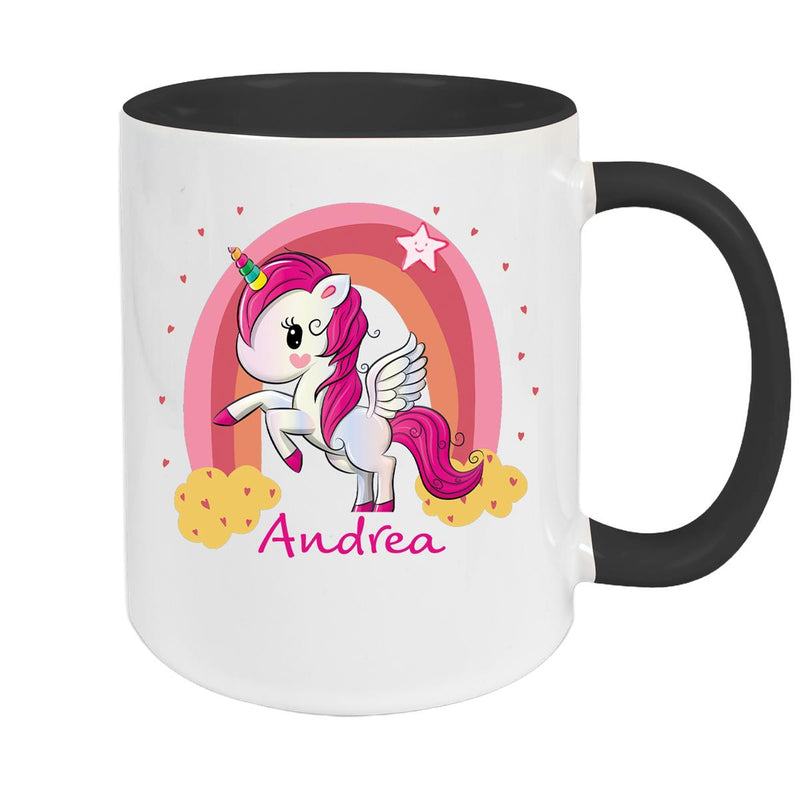 Tasse Wunschname Regenbogen-Einhorn Keramik Kinderbecher personalisiert versch. Farben