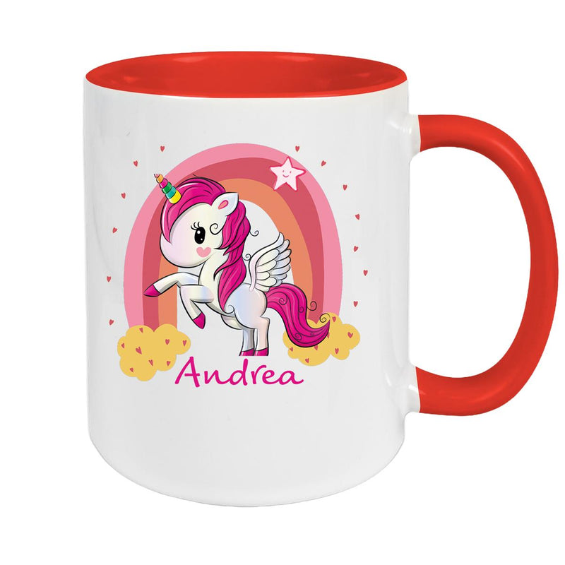 Tasse Wunschname Regenbogen-Einhorn Keramik Kinderbecher personalisiert versch. Farben