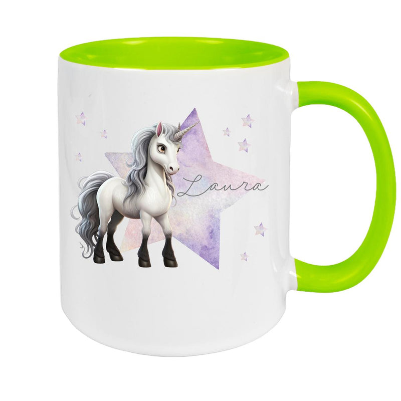 Tasse Wunschname Einhorn Stern 1 Keramik Kinderbecher versch. Farben