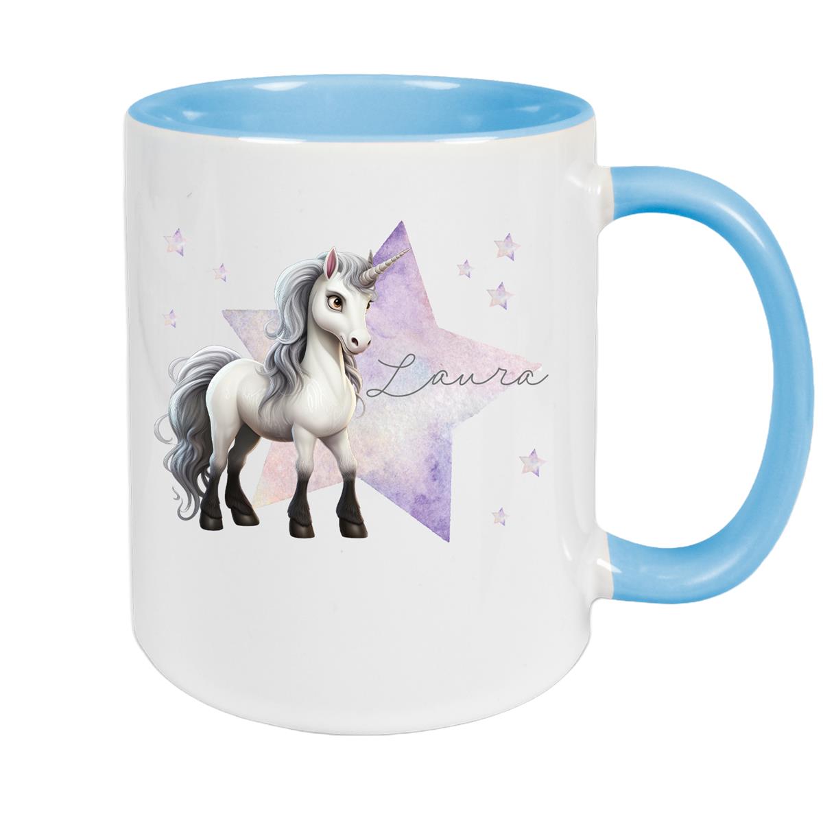 Tasse Wunschname Einhorn Stern 1 Keramik Kinderbecher versch. Farben