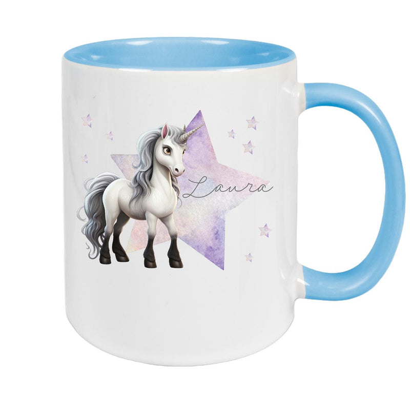 Tasse Wunschname Einhorn Stern 1 Keramik Kinderbecher versch. Farben