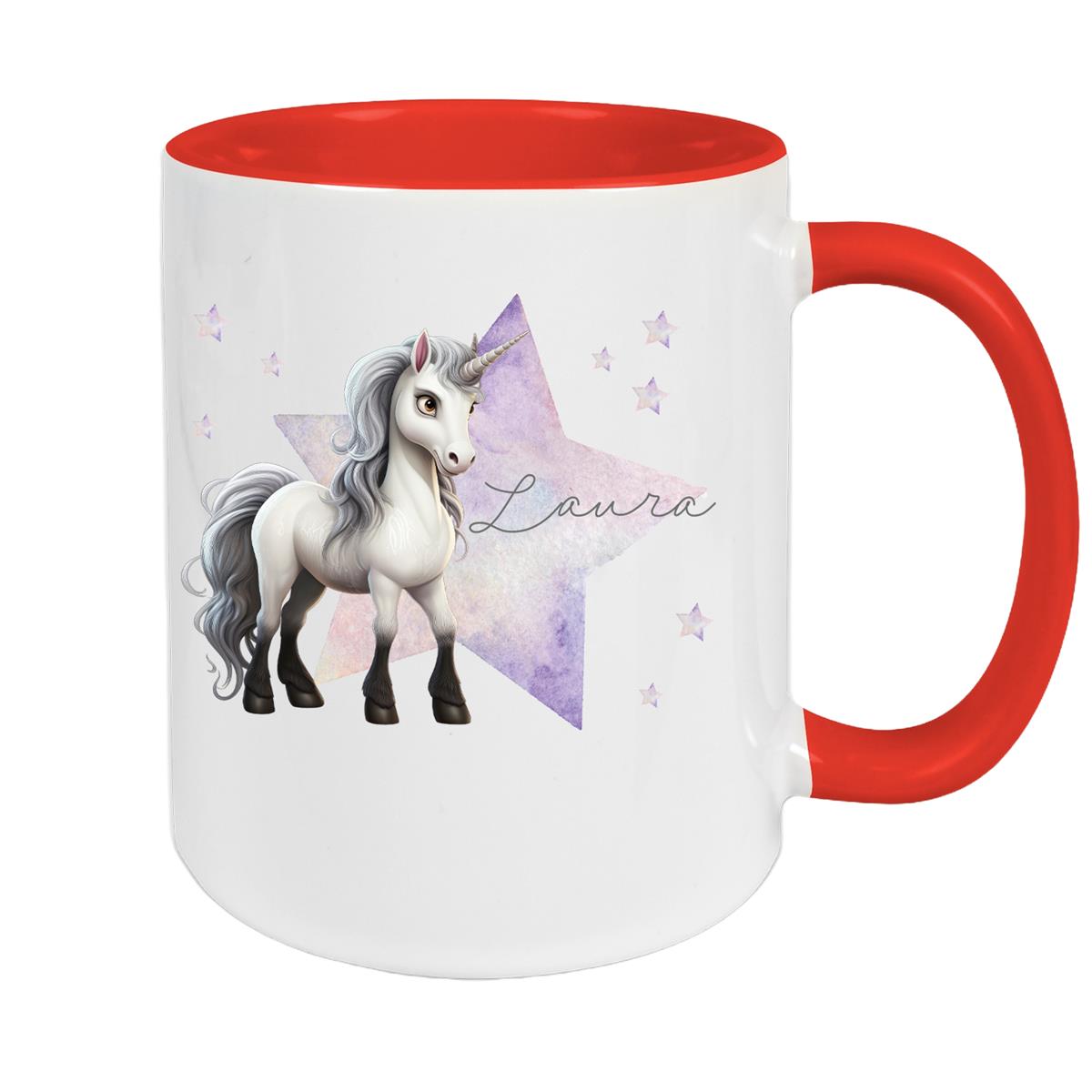 Tasse Wunschname Einhorn Stern 1 Keramik Kinderbecher versch. Farben