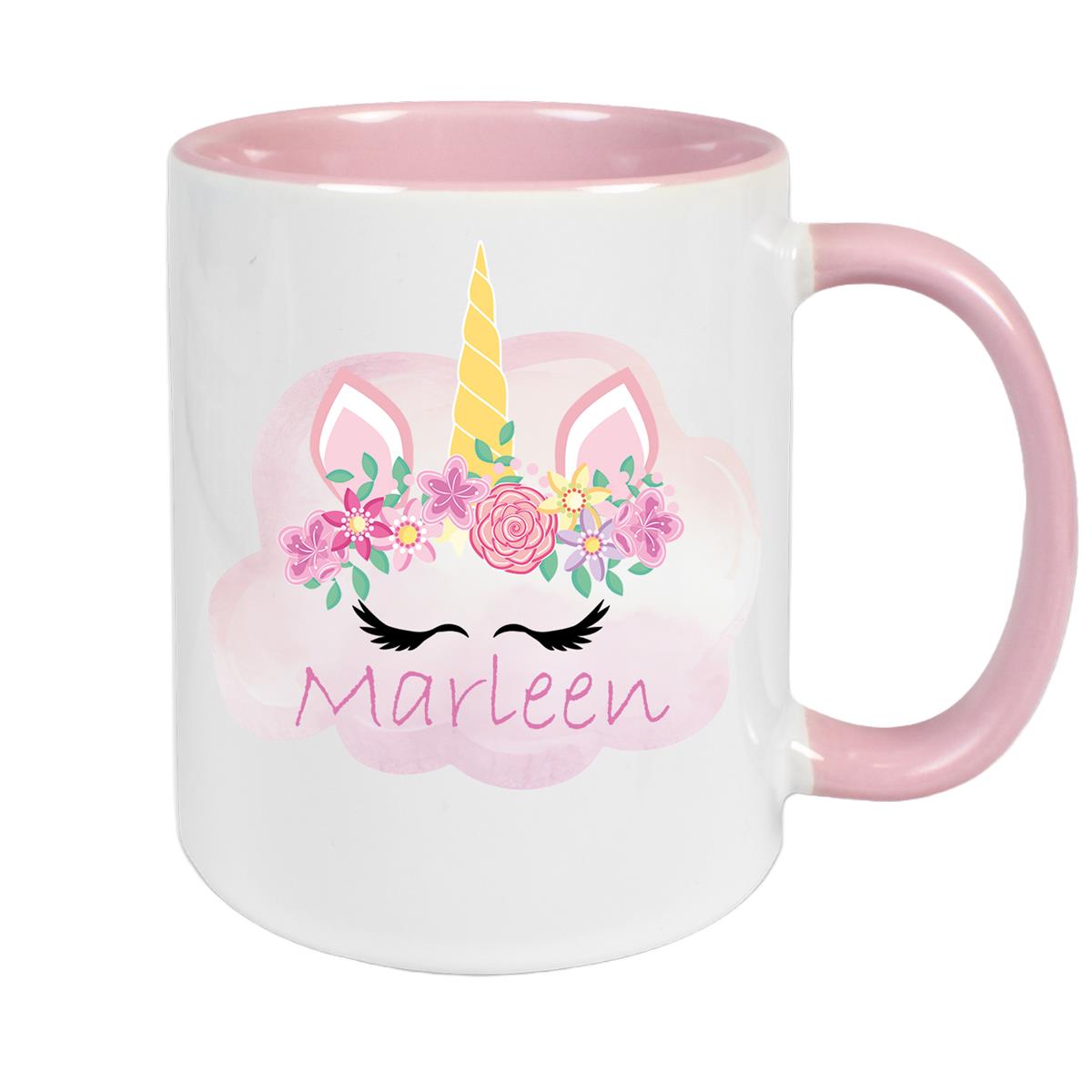 Tasse Einhorn 5 Wunschname Keramik Kinderbecher personalisiert versch. Farben