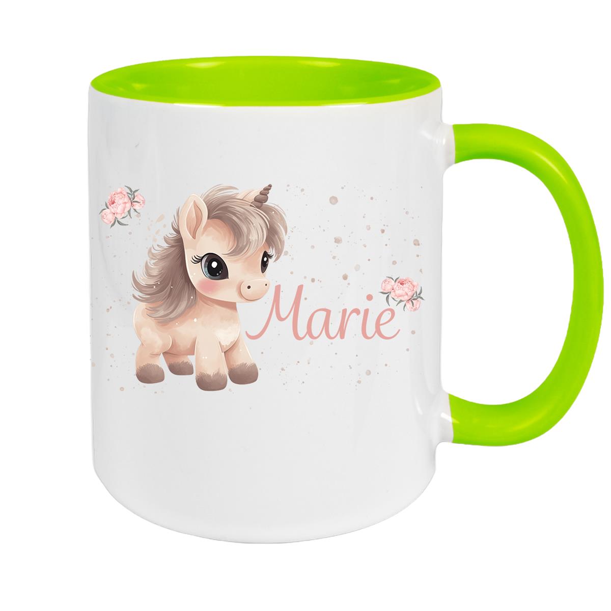 Tasse Einhorn 8 Wunschname Keramik Kinderbecher personalisiert versch. Farben
