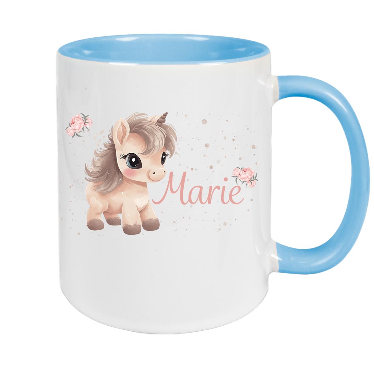 Tasse Einhorn 8 Wunschname Keramik Kinderbecher personalisiert versch. Farben