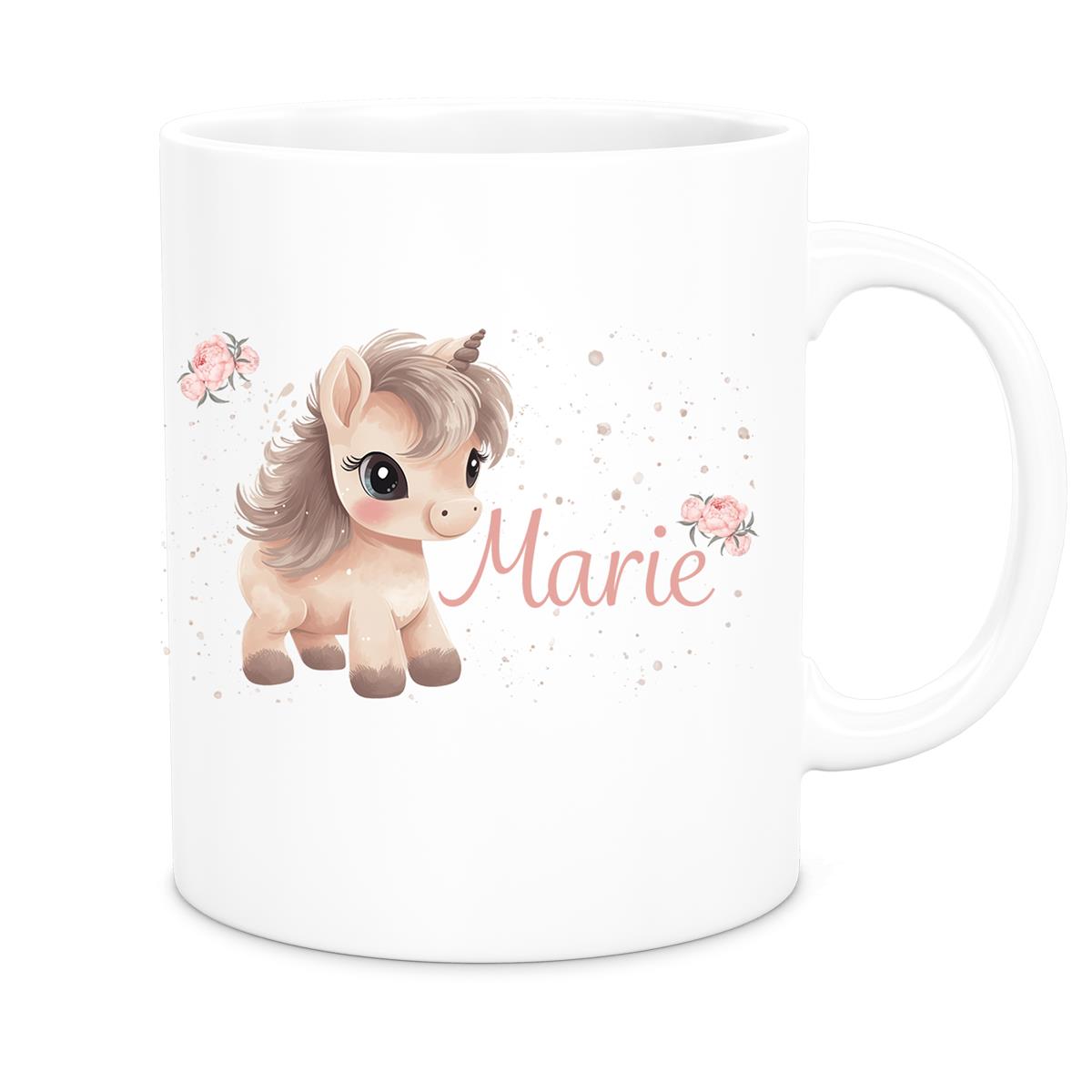 Tasse Einhorn 8 Wunschname Keramik Kinderbecher personalisiert versch. Farben