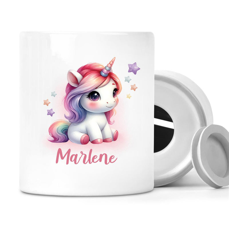 Spardose mit Wunschname Einhorn 10 personalisiert