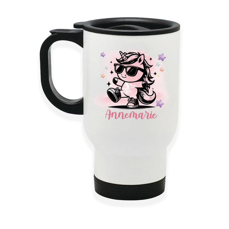 Edelstahl-Thermobecher mit Deckel Einhorn 11 weiß