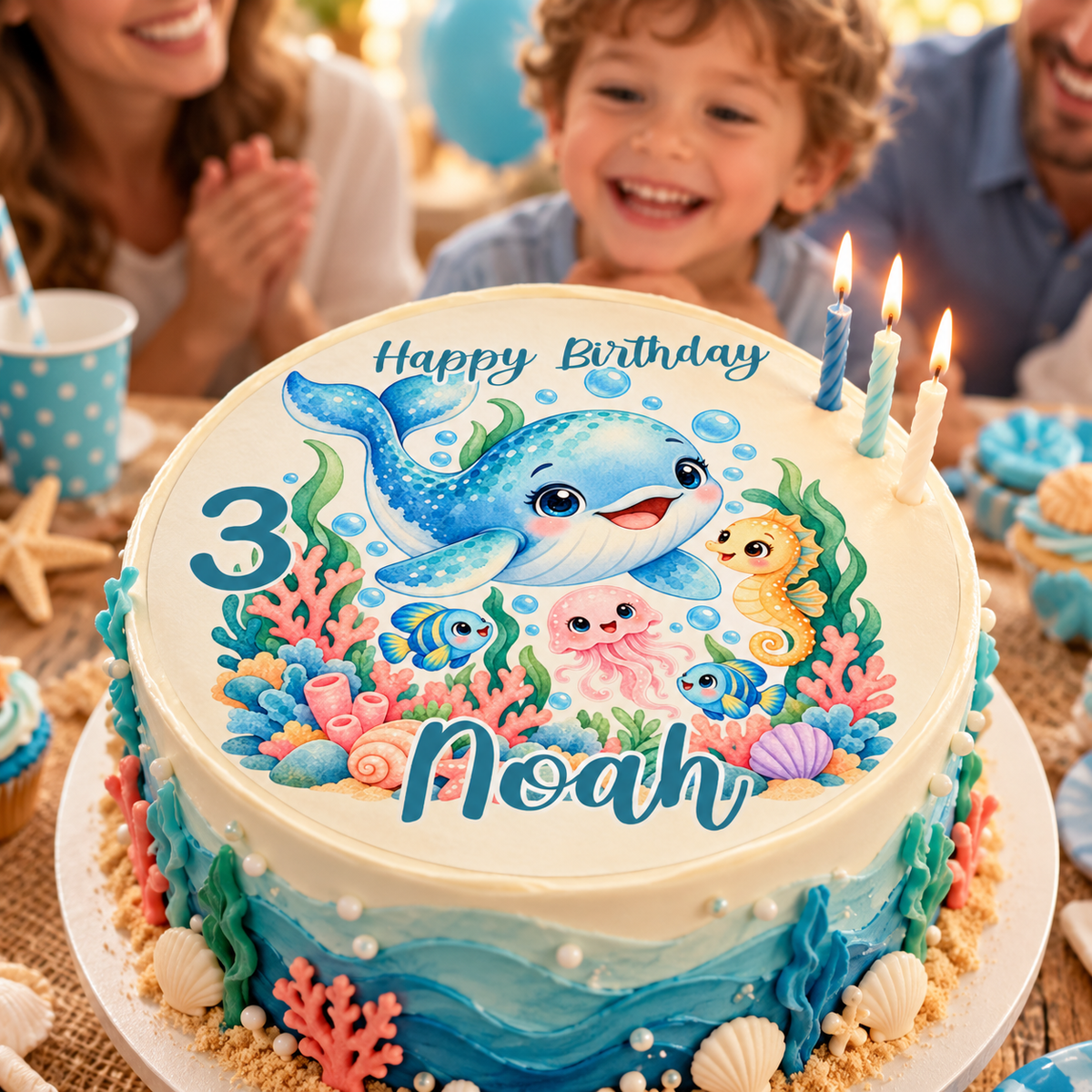 Tortenaufleger Geburtstag Delfin 2 – versch. Formen mit Name