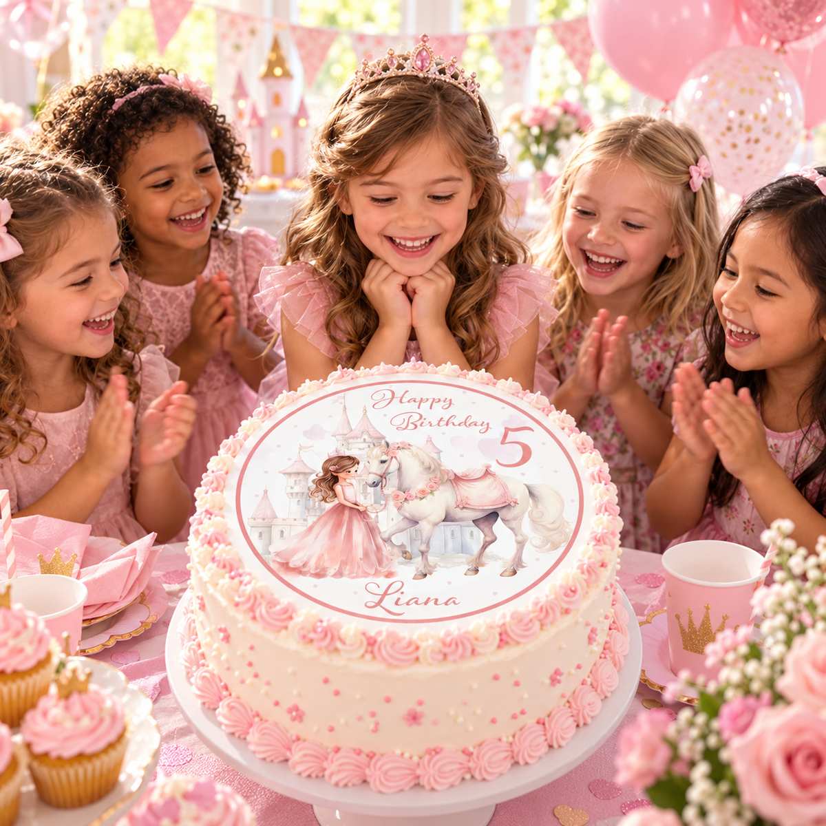 MUCKKI-PRO:cc3ef5a6bda3e373ff6c524b110c375f672680a7617c090667cb77447ecce4ba:Tortenaufleger Geburtstag Prinzessin #3 Name & Zahl (20cm) Personalisiert Fondant Papier