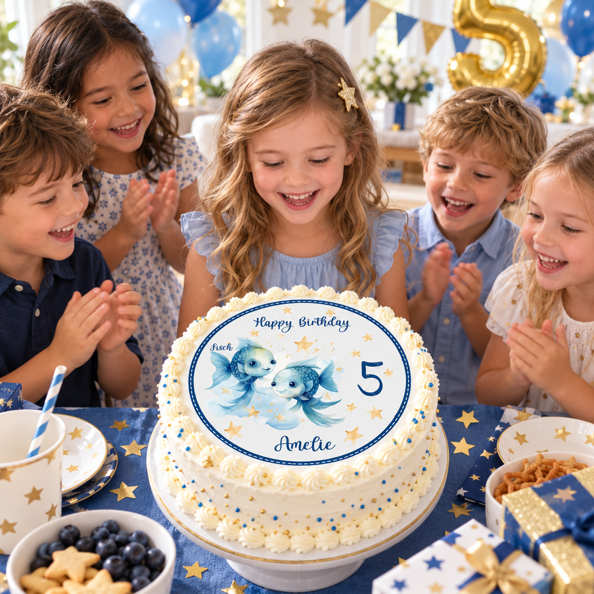 MUCKKI-PRO:2fdb1263d79925b4cda3fde19bcf2036386c8eccd6449e0f63fb30044a2eb321:Tortenaufleger Geburtstag Sternzeichen Fische 1 Name & Zahl (20cm) Fondant Papier