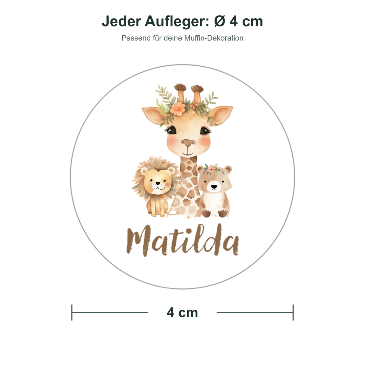 MUCKKI-PRO:4a26b5b4c7d75b0e08341ff4b30dc87fb9771556ca242640e4fe1582aa0092ff:Muffinaufleger Taufe Safari 1 – 20 Stück à 4 cm mit Name und Taufdatum