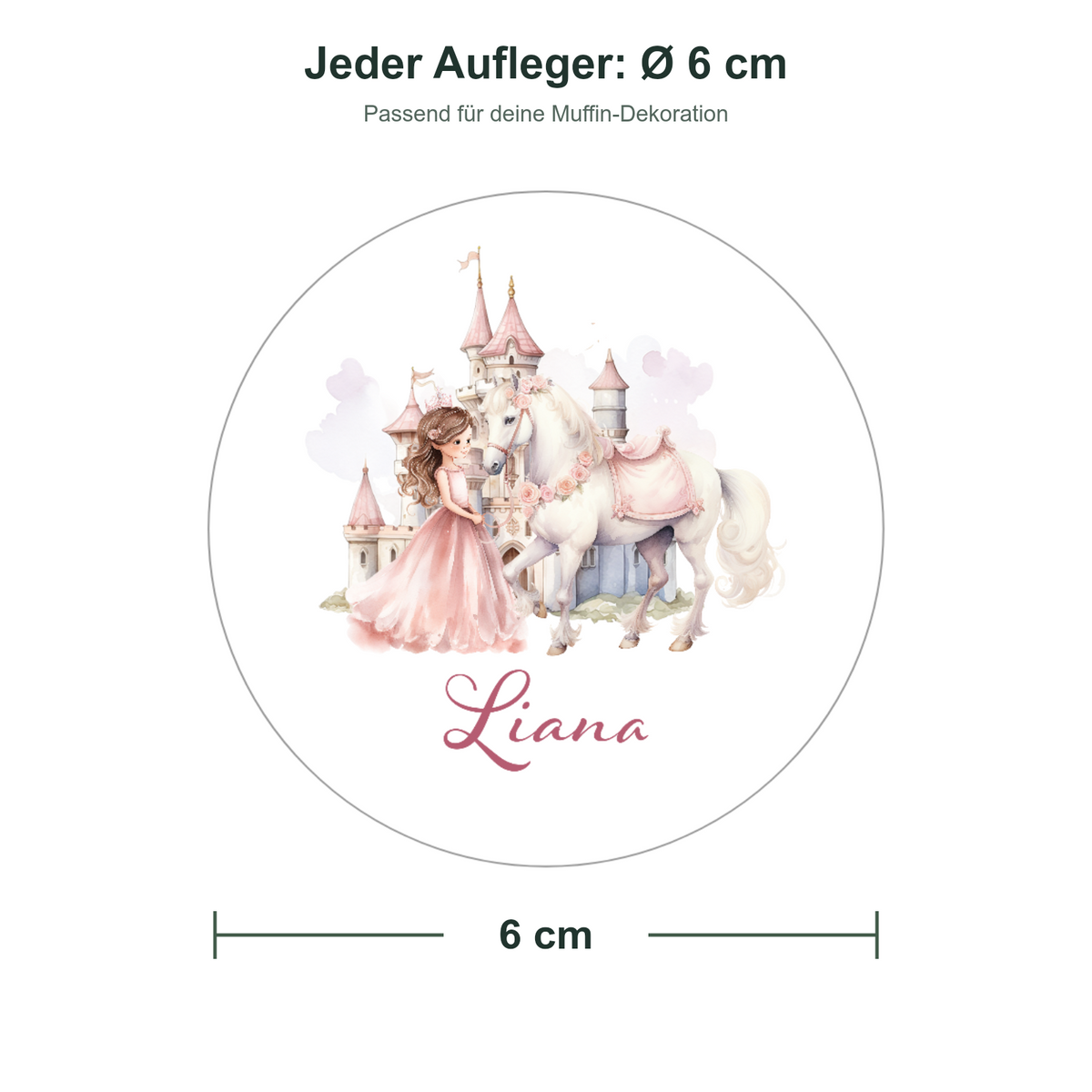 MUCKKI-PRO:c9d741f002eeef3daa1c57778157638092270c14780dc4ed87e439dc11af51e5:Muffinaufleger Taufe Prinzessin 2 – 12 Stück à 6 cm mit Name und Taufdatum