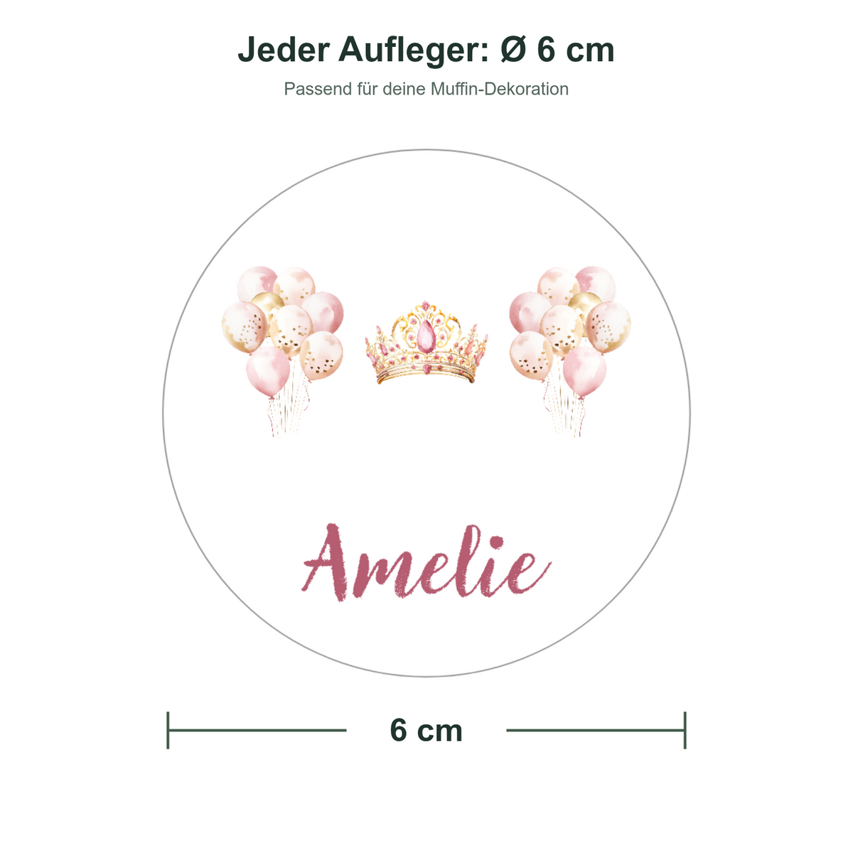 MUCKKI-PRO:826413b4181d4e4fe93de65726367e2eda5310a909b132118853a79ba88a747e:Muffinaufleger Taufe Prinzessin 1 – 12 Stück à 6 cm mit Name und Taufdatum