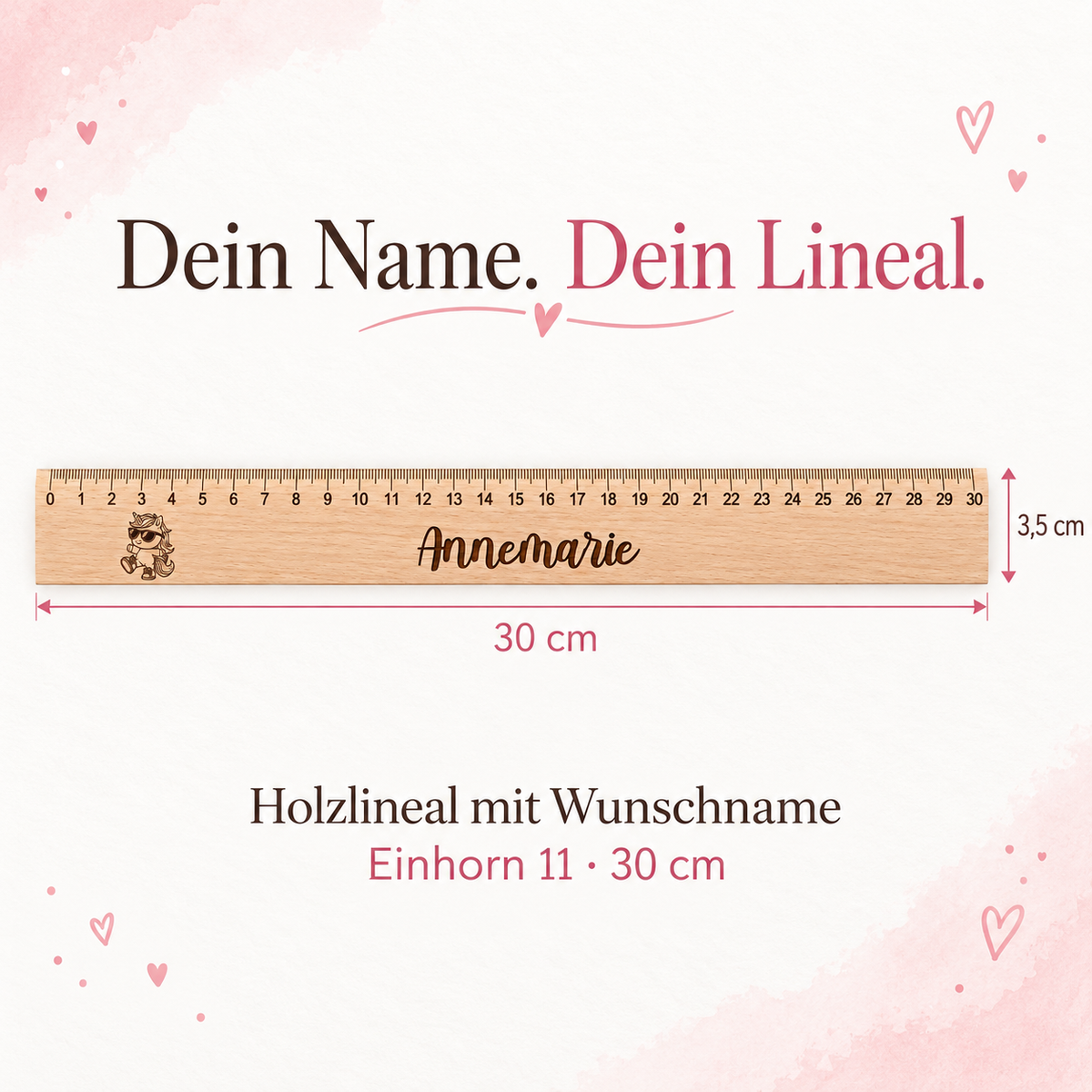 Lineal Holz personalisiert Einhorn 11, 30cm
