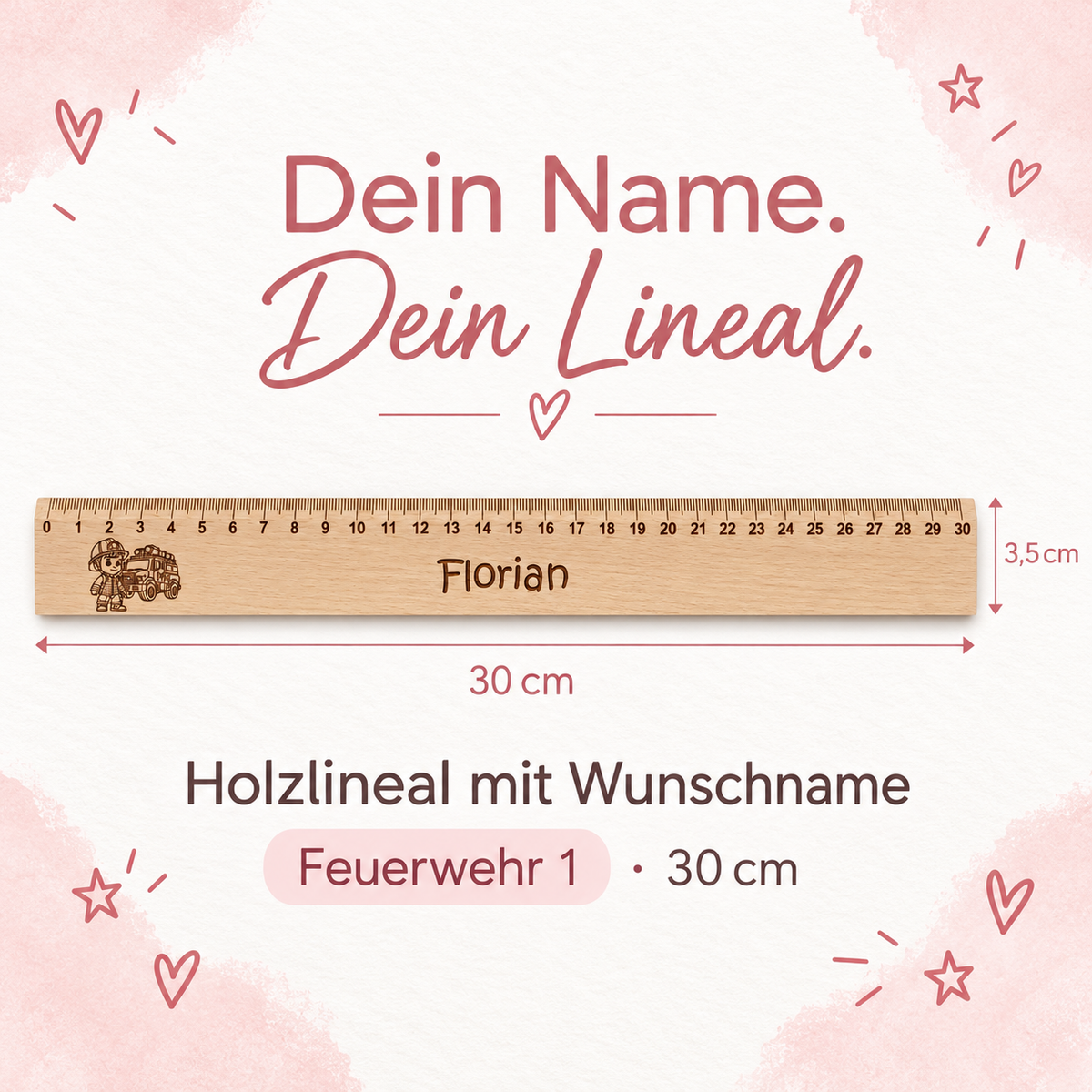 Lineal Holz personalisiert Feuerwehr 1, 30cm
