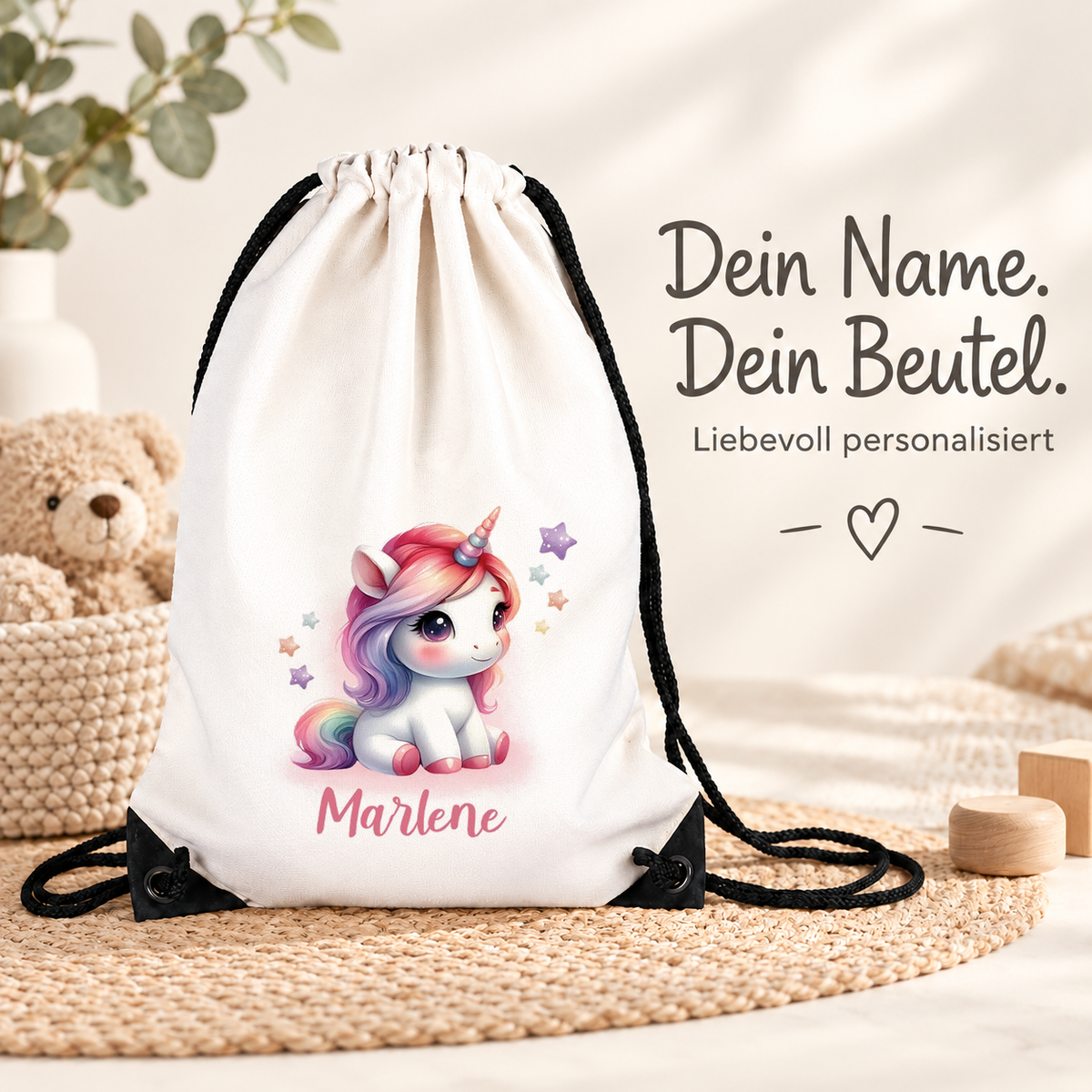 MUCKKI-PRO:9bb7c40e502ca5fe0035e4fc4d1cd08d447f4c6321c1cd14e31d50ac1a9dd5af:Turnbeutel Einhorn 10 mit Wunschname personalisiert