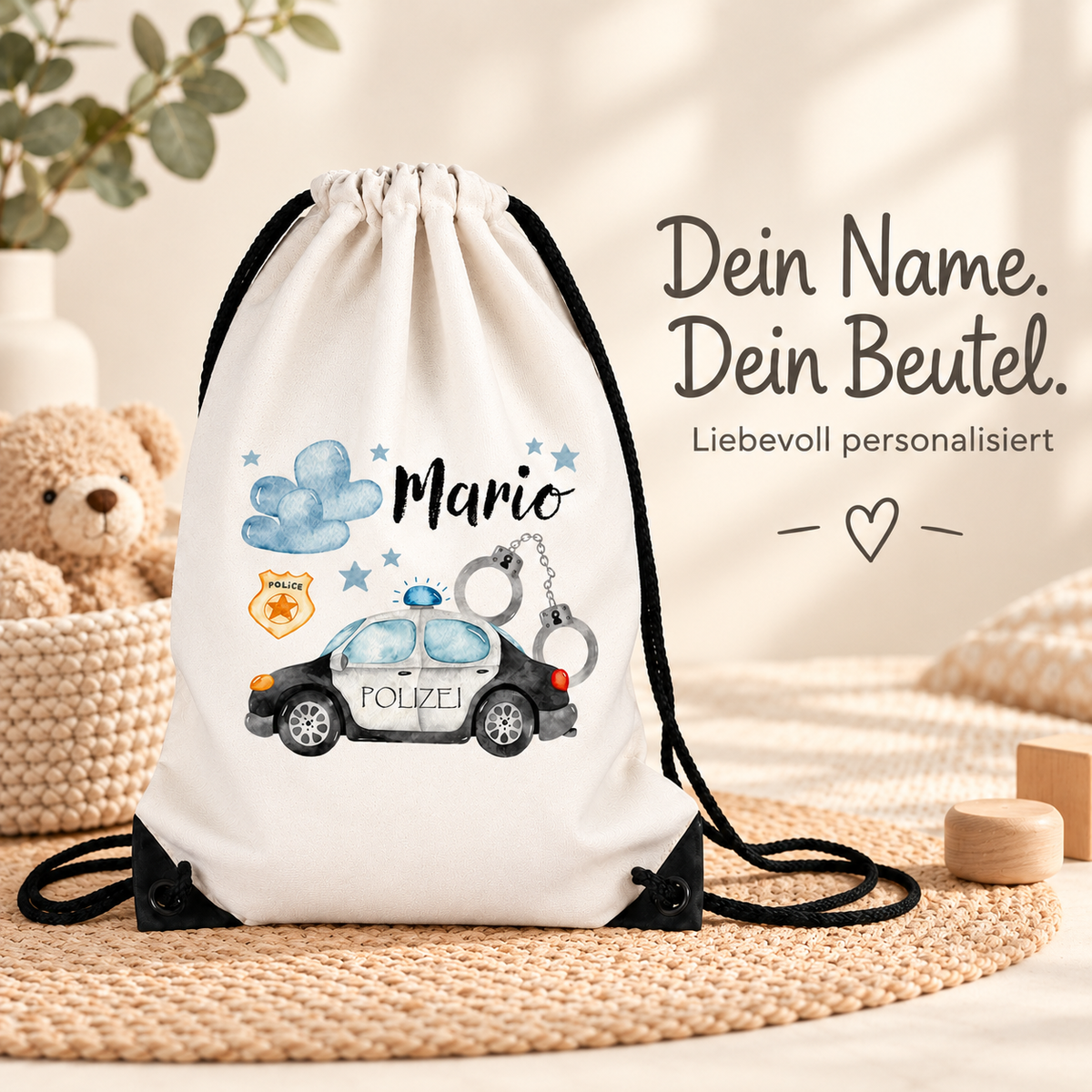 MUCKKI-PRO:c48ec87f8d62c02f0129cf4c74aae5cf5b591a43d1edbd414fceaea249592342:Turnbeutel Polizei 1 mit Wunschname personalisiert