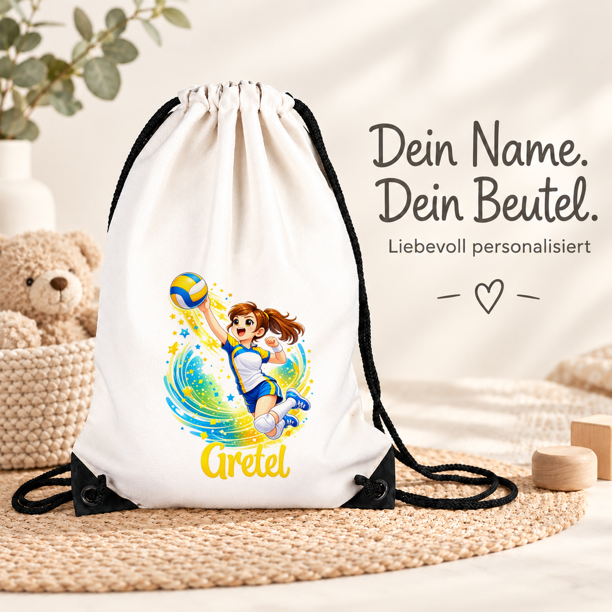MUCKKI-PRO:782086335143e70019f95d8f1610a3bcc7210e4c265339cae48069d1b02dca8b:Turnbeutel Volleyball 1 mit Wunschname personalisiert